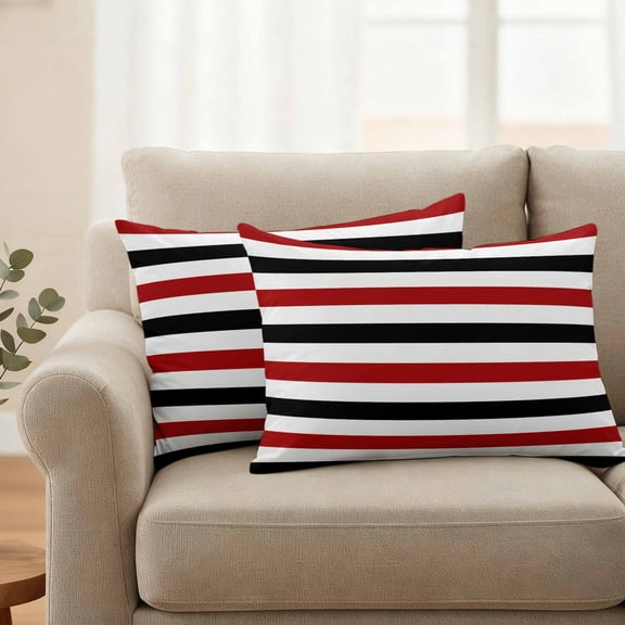 Pack of 2 Outdoor Pillow Covers,Waterproof Red Black Stripe Throw Pillow Covers,Farmhouse Watercolor Modern Geometric Decorative Pillowcases Cushion Covers for Couch Pillow Sham Protector 20x12 Inch