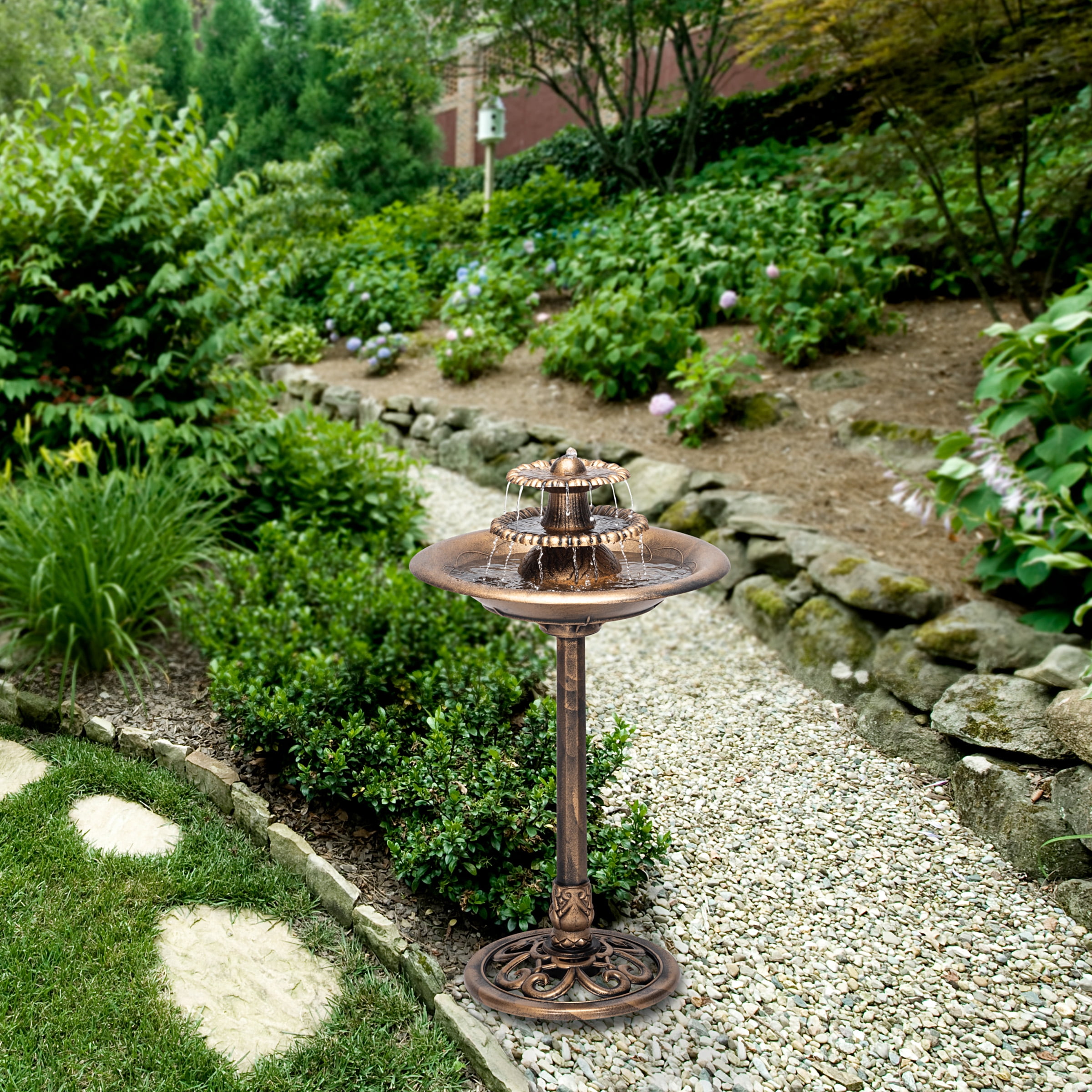 Details about  / Bird Bath Fountain 3 Tier Outdoor Water Pump Bowl Garden Resin Backyard Decor