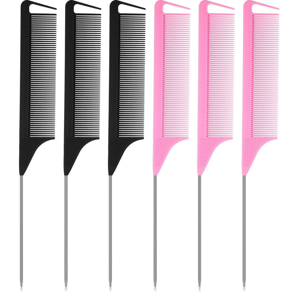 6 Pieces Comb Braiding Comb for Parting, Carbon Fiber Combs AntiStatic Heat Resistant Tail Comb