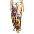 thumbnail image 1 of Fotbe Daisy Sunflower Lazy Cat Pantalones de Pijama para Mujer, Pantalones de Dormir, Pantalones Pj con Cordón y Bolsillos-Medium, 1 of 6
