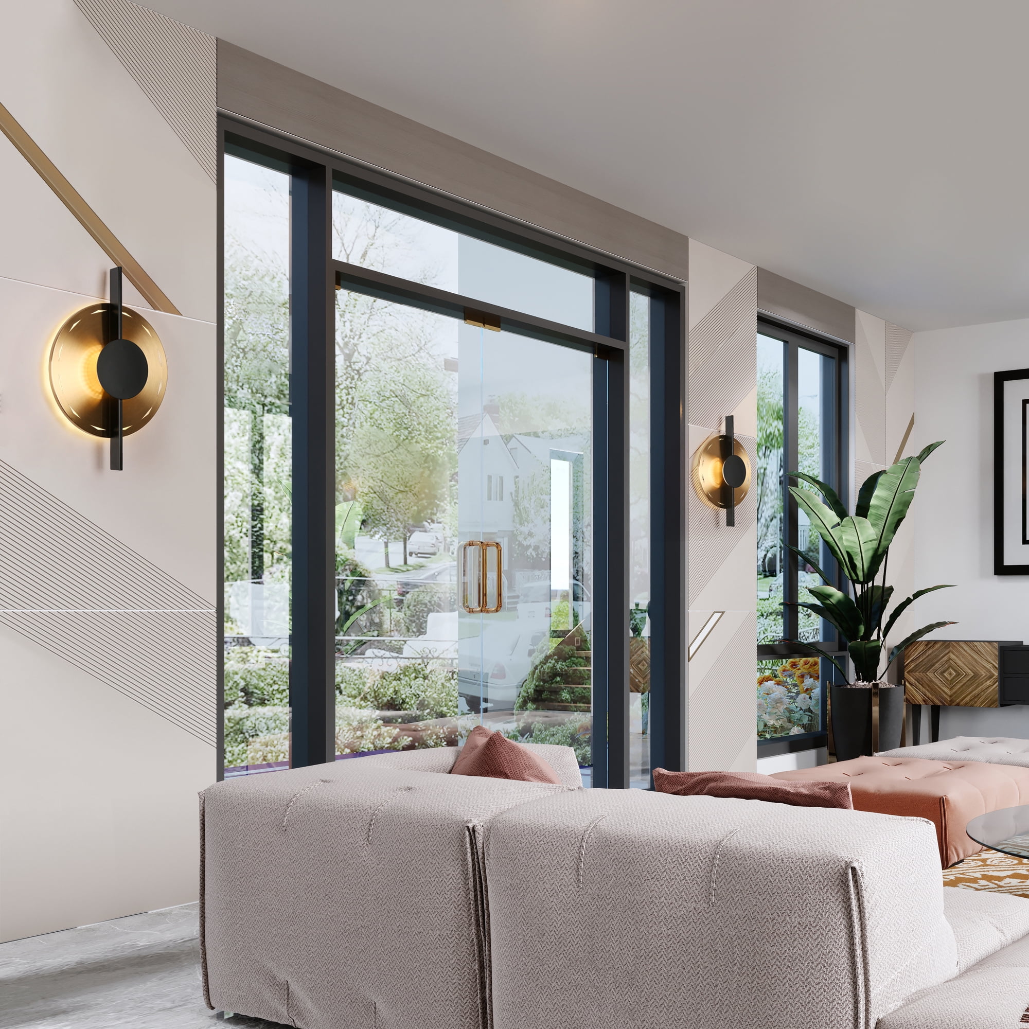 LNC Callitropsis 1-Lights 12.6" Modern Unique Integrated LED Round Wall Lights,Gold with Textured Glass