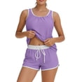 thumbnail image 2 of RKSTN Tankini Swimsuits for Women Color Block Crew Neck Sleeveless Swim Tank Top 2 Piece Bathing Suit with Drawstring Shorts, 2 of 6