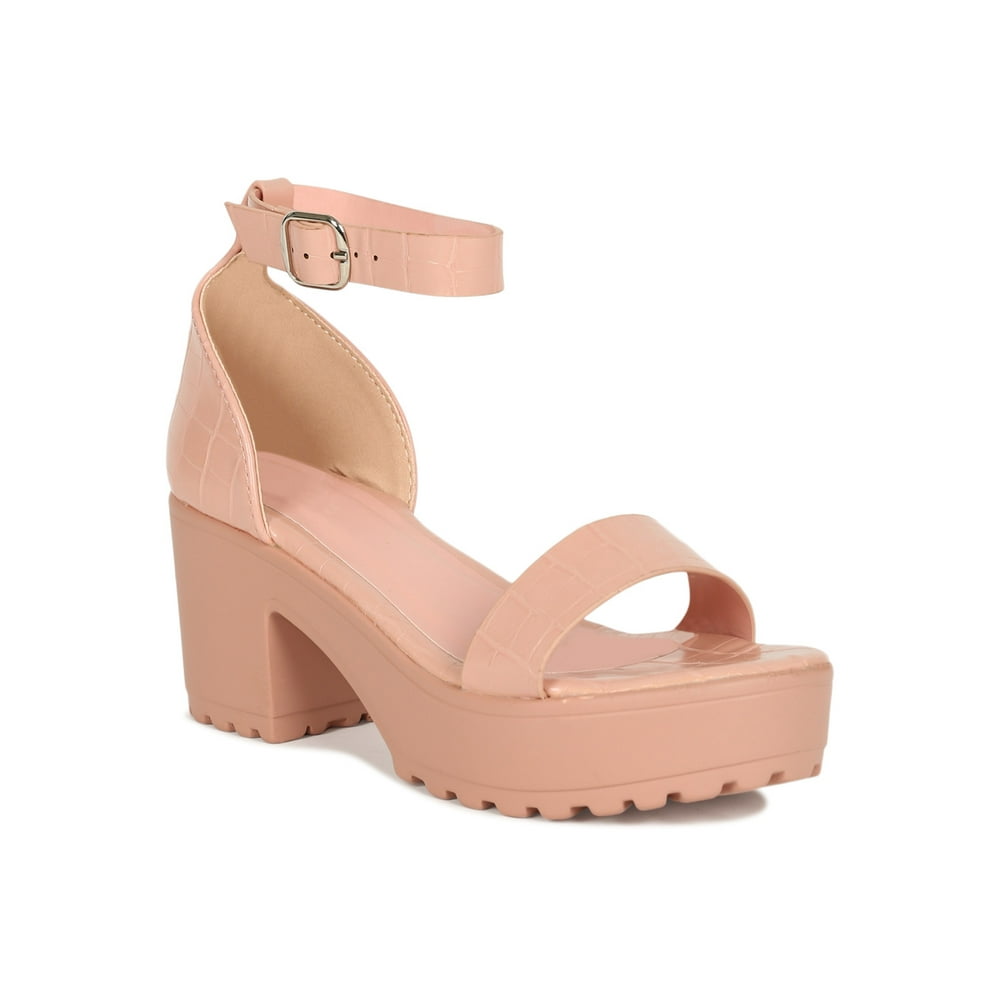 Qupid Women Ankle Strap Chunky Platform Lug Sole Heel Sandal 19193