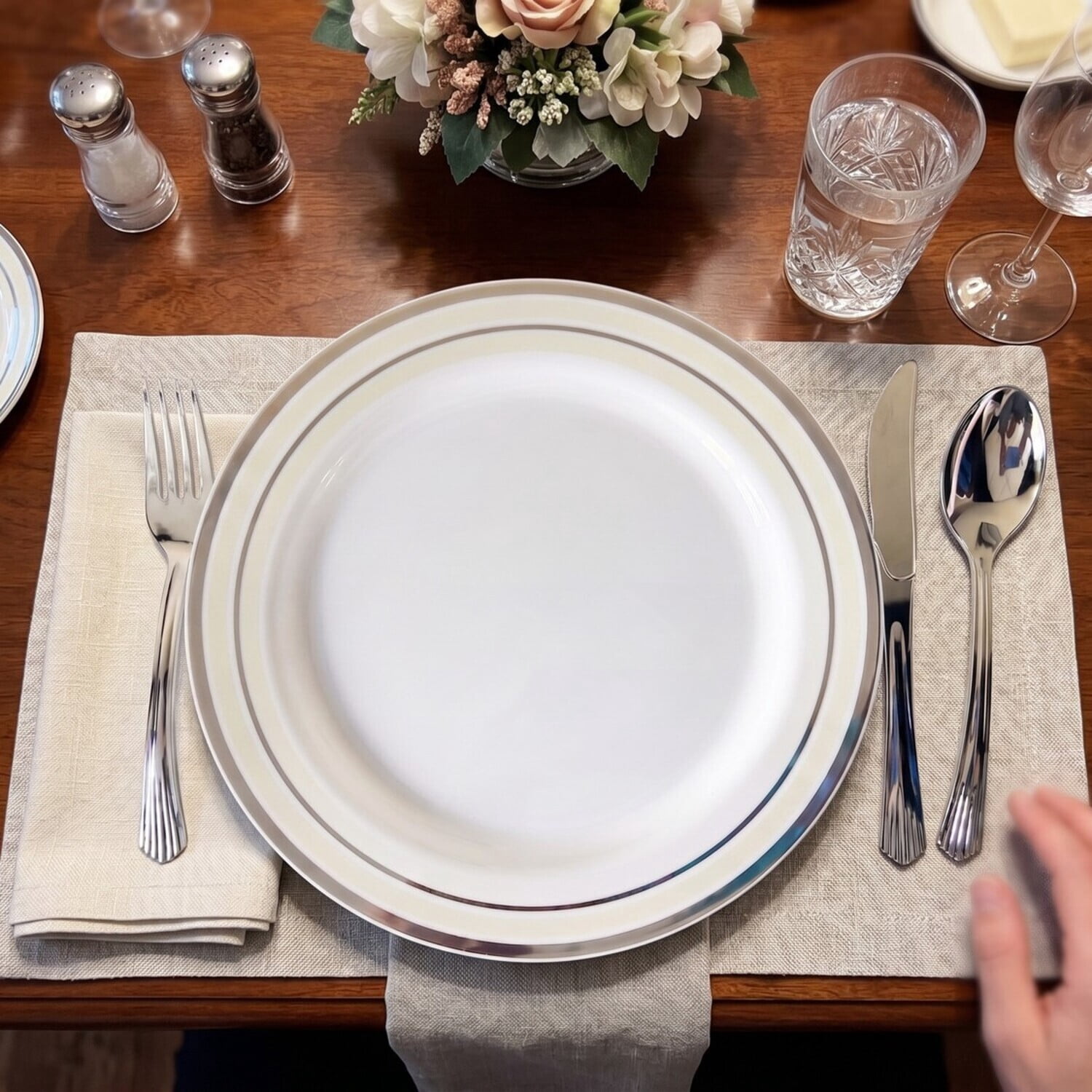 Silver and White Plastic Plate and Cutlery Set, 60 Pieces, Serves 12, 10.25 in and 7.5 in Plates, by Way To Celebrate
