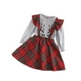 thumbnail image 2 of Qiylii Girls Christmas Clothes Set Elk Pattern T shirt+Plaid Suspender Skirt, 2 of 9
