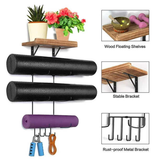 Wall Mount Yoga Mat Foam Roller And Towel Rack Yoga Mat Holder For Hanging  Yoga Strap Resistance Bands 
