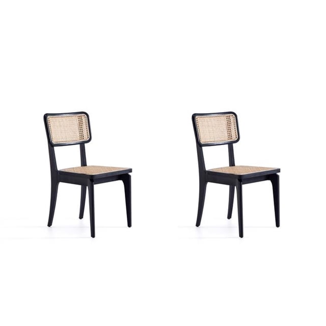 Manhattan Comfort Giverny Dining Chair, Black & Natural Cane (Set of 2)