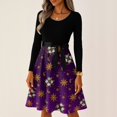 thumbnail image 2 of Women's Casual Fashion Long Sleeve Christmas Graphic Printed Vintage Long Dresses, Round Neck, Retro Style, Holiday Print, Party Dress, Casual Wear,Purple,3XL, 2 of 6