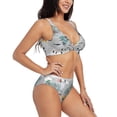 thumbnail image 2 of Kdxio The World Map with Cartoon Animals Print Women's 2 Piece High Waisted Wrap Spaghetti Strap Summer Swimsuit Bikini Set-Medium, 2 of 7