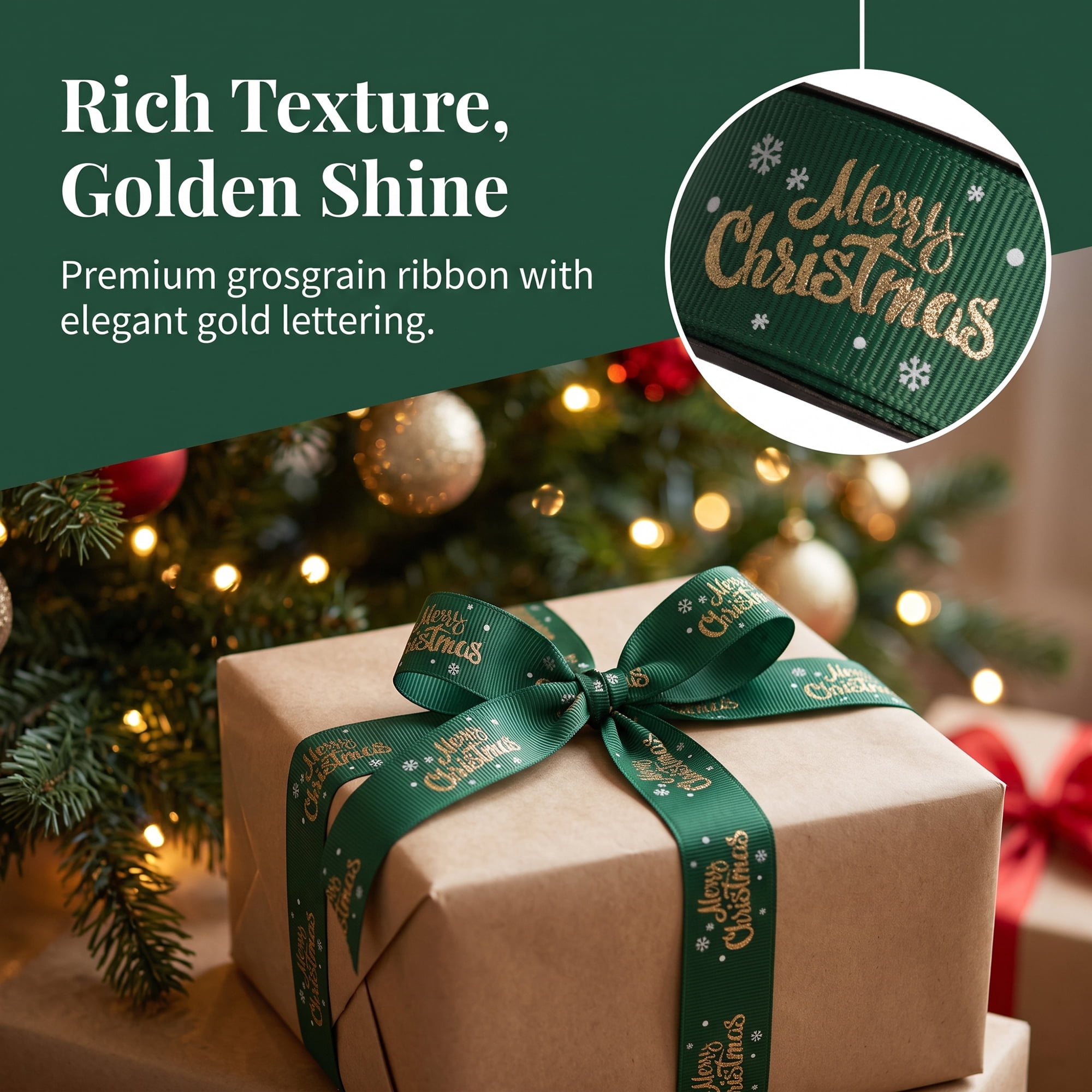 Unique Bargains Premium Fabric Ribbon for Gift Wrapping Green Christmas Patterns 5.5 Yard