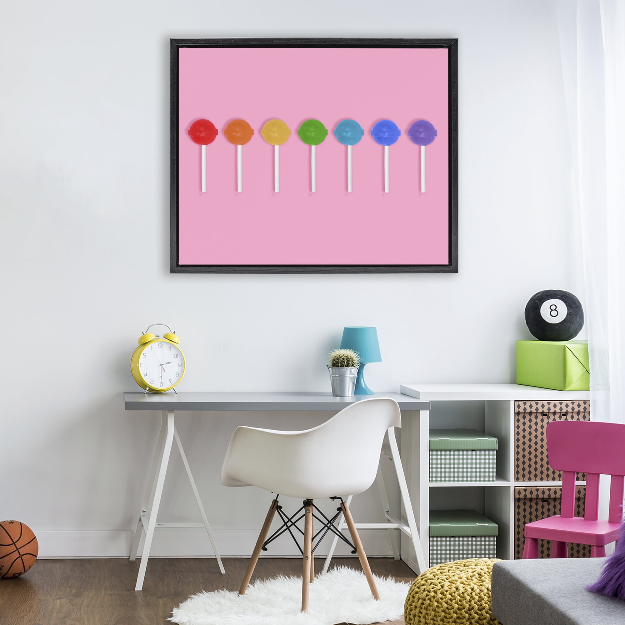 Stupell Industries Row of Rainbow Lollipops Black Framed Floater Canvas Wall Art, design by LISH Creative