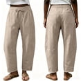 thumbnail image 2 of Barrel Linen Pants Women Boho Palazzo Cotton Drawstring Capris Plus Size Summer Beach Vacation Casual Baggy Trousers M, 2 of 5