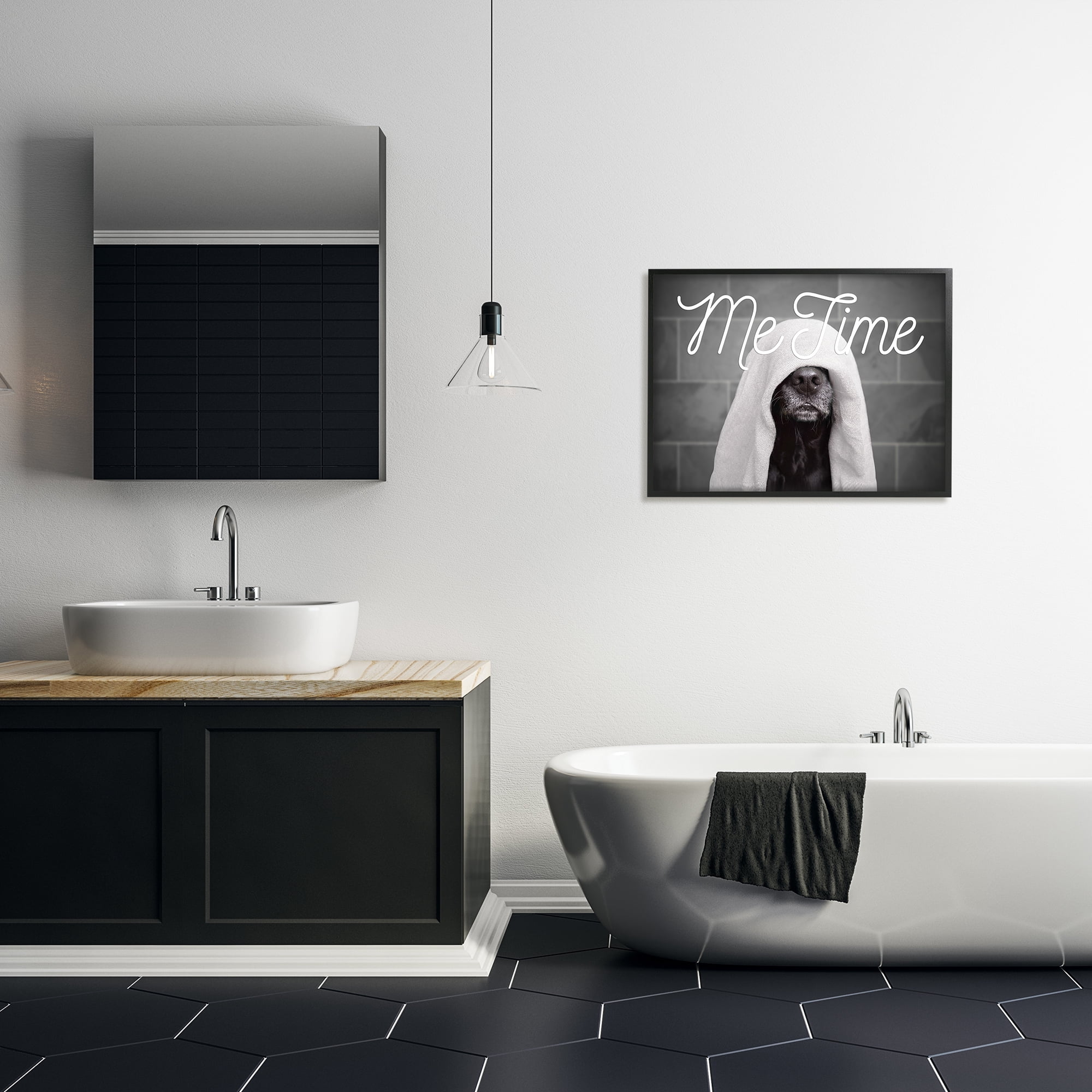 Stupell Industries Me Time Pet Dog Bathroom Portrait Graphic Art Framed Art Print Wall Art, 30x24, By Adobe Stock