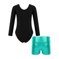 thumbnail image 2 of iiniim Kids Girls Shiny Diamonds Long Sleeve Gymnastics Leotard Bodysuit with Colorful Shorts Set Dancewear Blue Green 10, 2 of 7