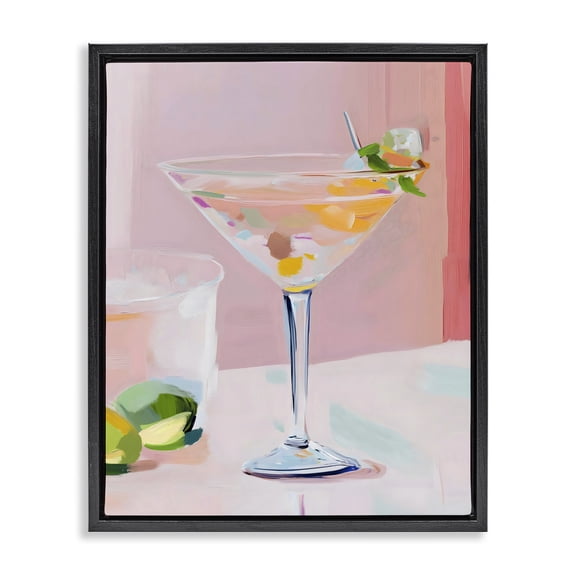 Stupell Industries Glam Pink Martini Bar with Lime Black Floating Frame Canvas Art, 17 x 21, by The Prints Vibe