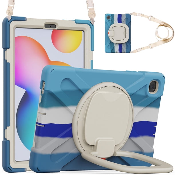 Funda colorida para Samsung Tab S6 Lite de 10,4 pulgadas con correa para el hombro, soporte de anillo ajustable grande y protección contra golpes.