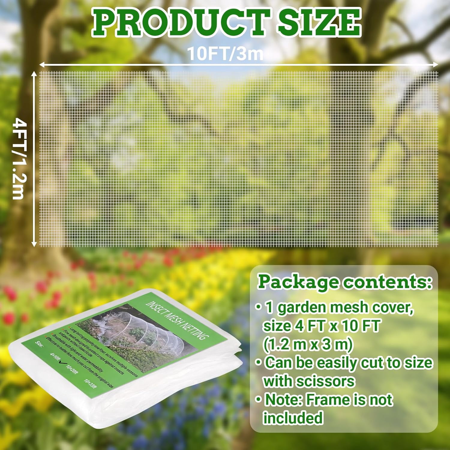 Ultra Fine 4'x10' – No Frame Needed, Easy Install, Pest Barrier & Bird Netting, Plant Cover for Garden, Greenhouse, Patio, Protecting Vegetables, Flowers, Trees