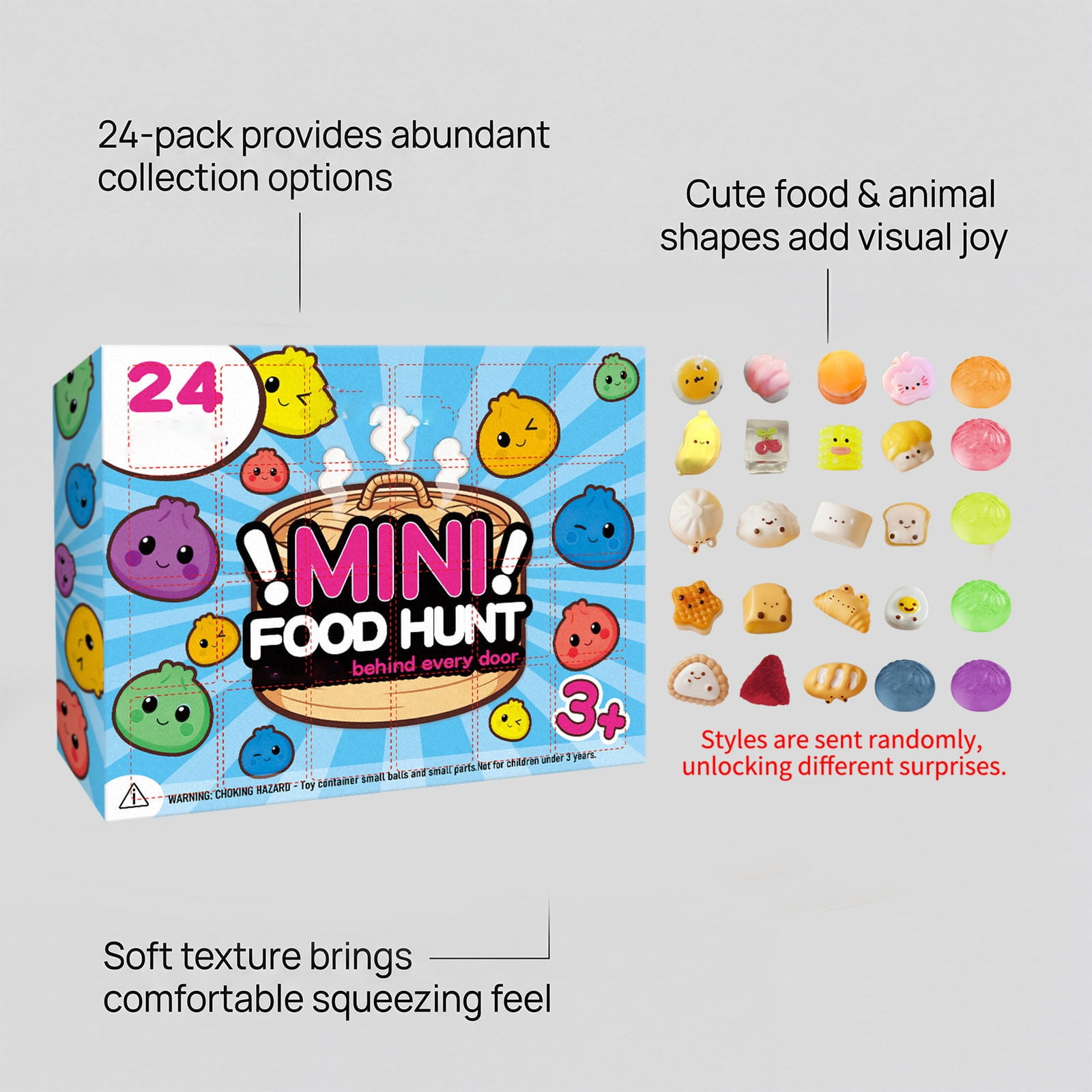 New Squishy 24 Mini Food Fidget Cute Soft Rubber stress Relief Gifts