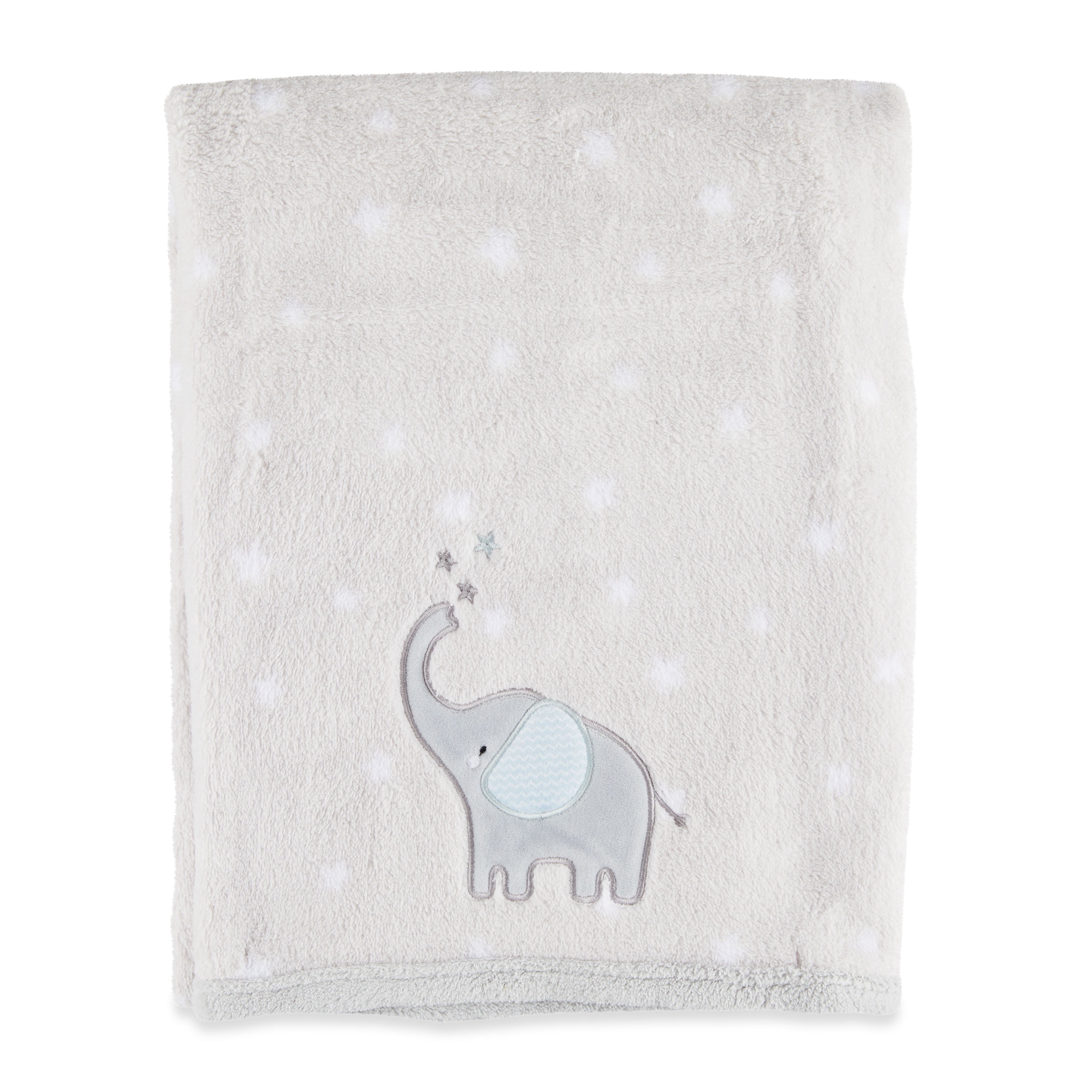 Parent's Choice Gray Appliqued Elephant Plush Baby Blanket, 30" x 40", Infant, Unisex