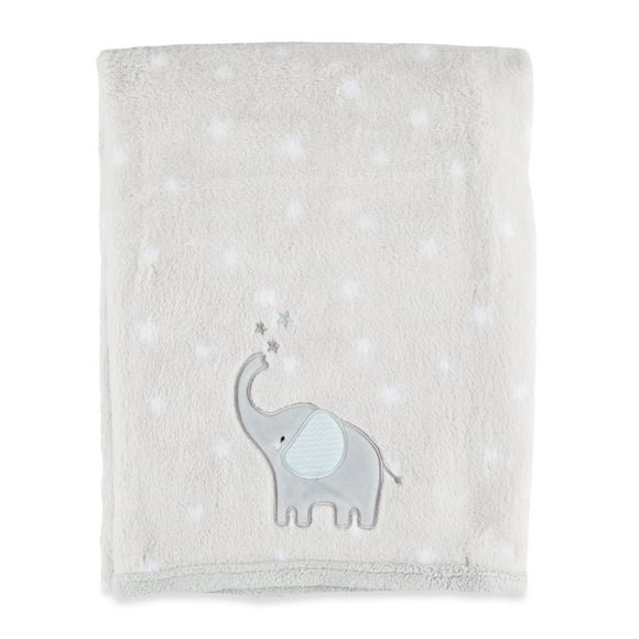 Parents Choice Appliqued Elephant Soft Baby Blanket, Gray and White, Unisex, Infant