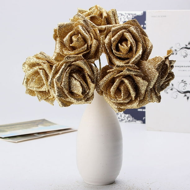 7Pcs Paillettes Artificielles à la Main Simulation Bouquets de Fleurs de Rose pour la Mariée Mariage Fête Jardin Décoration de la Maison Décoration de la Saint-Valentin