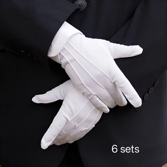 TELOLY 6 Pairs Soft Formal White Cotton Gloves for Tuxedo Honor Guard Parade Inspection Collection Serve Formal Dress Gloves White Costume Gloves