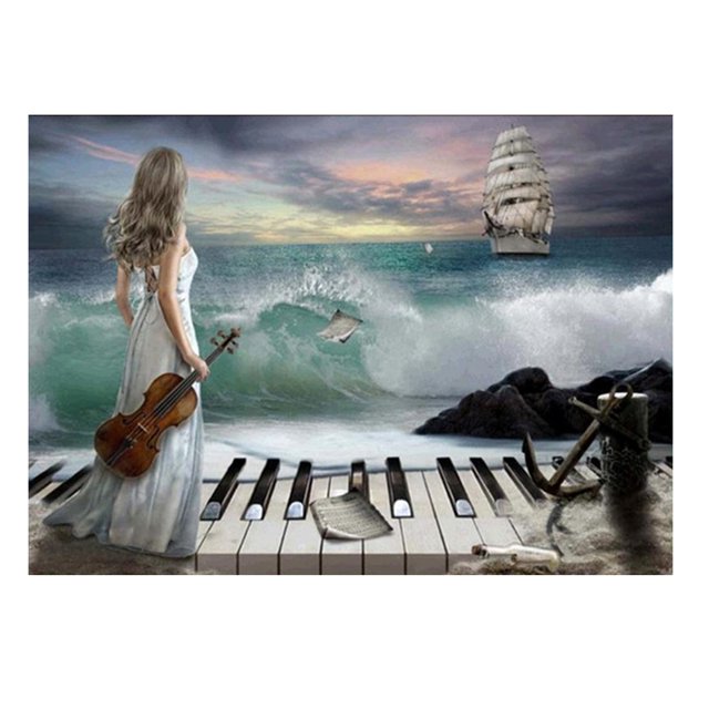 5D diamante bordado chica Piano pintura punto de cruz DIY artesanía decoración del hogar Hugtrwg Para estrenar