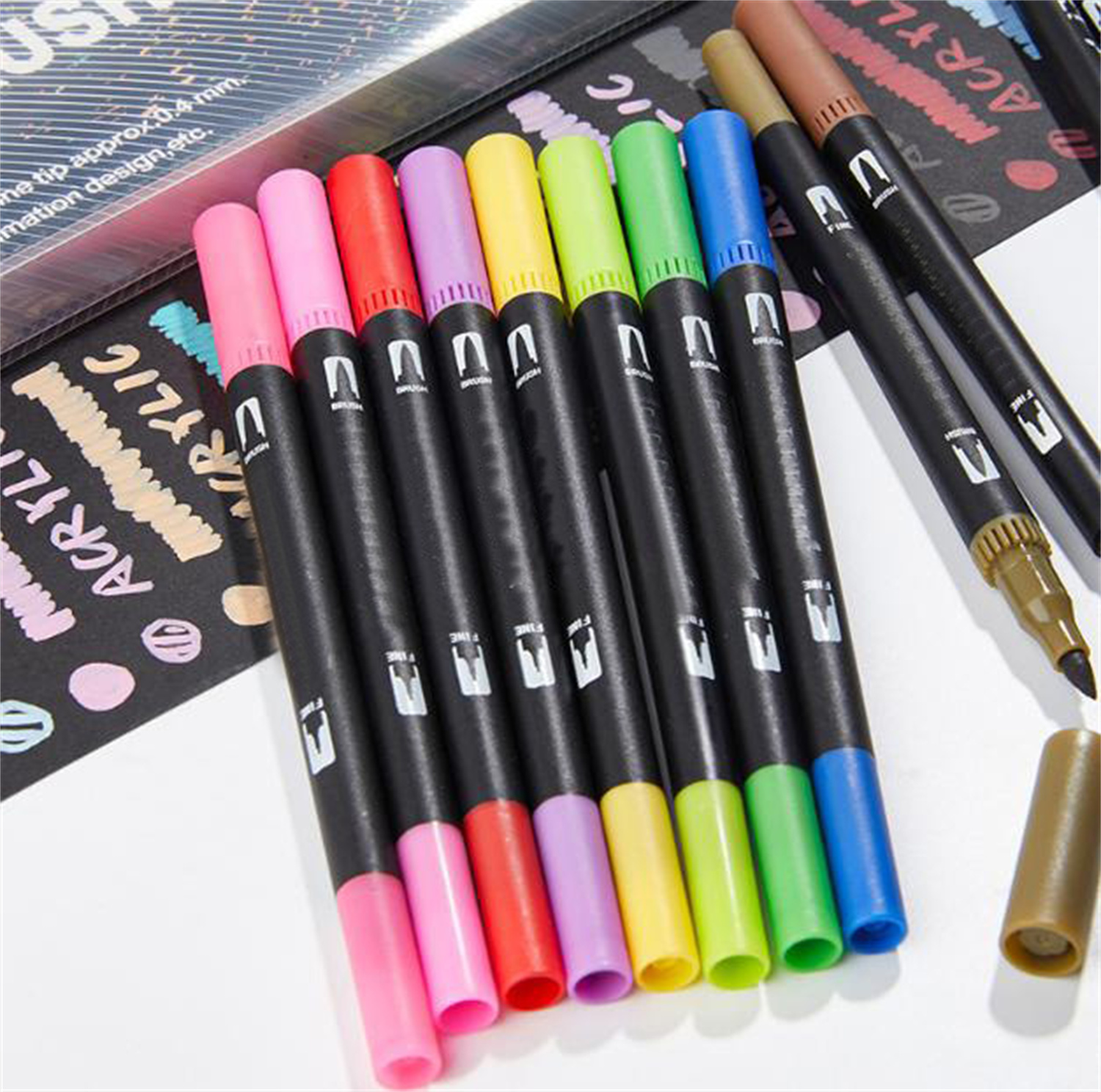 Dual Brush Marker Pens with Fine & Brush Tips,TGY 2 Set of 24 Colors Coloring Pens, Art Supplies for Drawing, Calligraphy, Sketching and Doodling