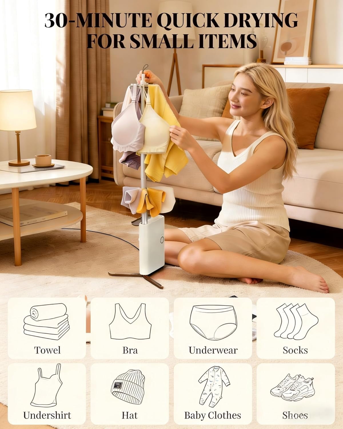 Portable Clothes Dryer, Secadora Portatil de Ropa with UV Care Light& Fragrance Disc, 3/6/9H Mode, High-Efficiency Foldable Mini Portable Dryer for Clothes Laundry Apartments RV Travel