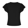 thumbnail image 5 of Womens Summer Tops Sevevn Womens Casual Solid Color Round Neck Ruffled Short Sleeve Tops Blouses, 5 of 6