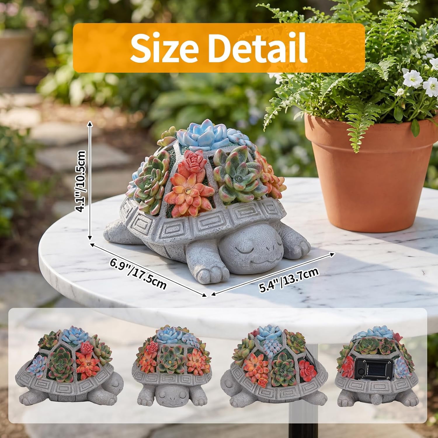 Solar Turtle Garden Outdoor Decor with Succulent & 7 LED Lights – Outside Tortoise Statue for Yard Patio Balcony Backyard - Home House Decoration Art Gift Men Dad Women Mom
