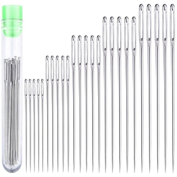 Pekkaxy 25pcs Hand Sewing Needles, Stainless Steel Assorted Sizes with Large Eye for Household Sewing