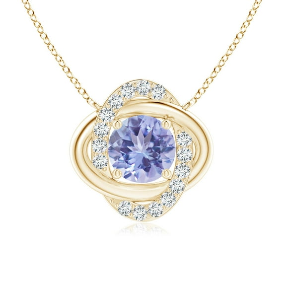 ANGARA Natural Round Tanzanite Knot Pendant with Diamond Accents in 14K Yellow Gold for Women (Size-6mm) | December Birthstone, Anniversary, Jewelry Gift for Women | Natural Tanzanite Necklace