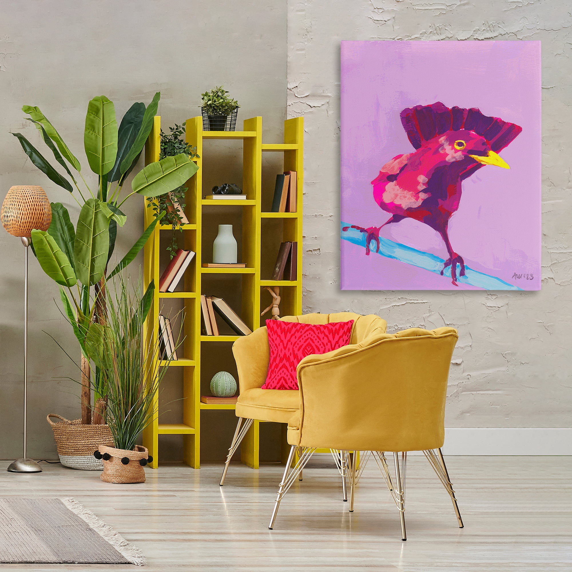 Stupell Industries Vivid Perched Bird Animals Painting Wrapped Canvas Art Print Wall Art, 36 x 48