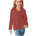 thumbnail image 3 of FAIWAD Girls Long Sleeve Tops Kids Soft Casual V Neck Tops Solid Color Basic Cute Clothes for Teen Girls, 3 of 5