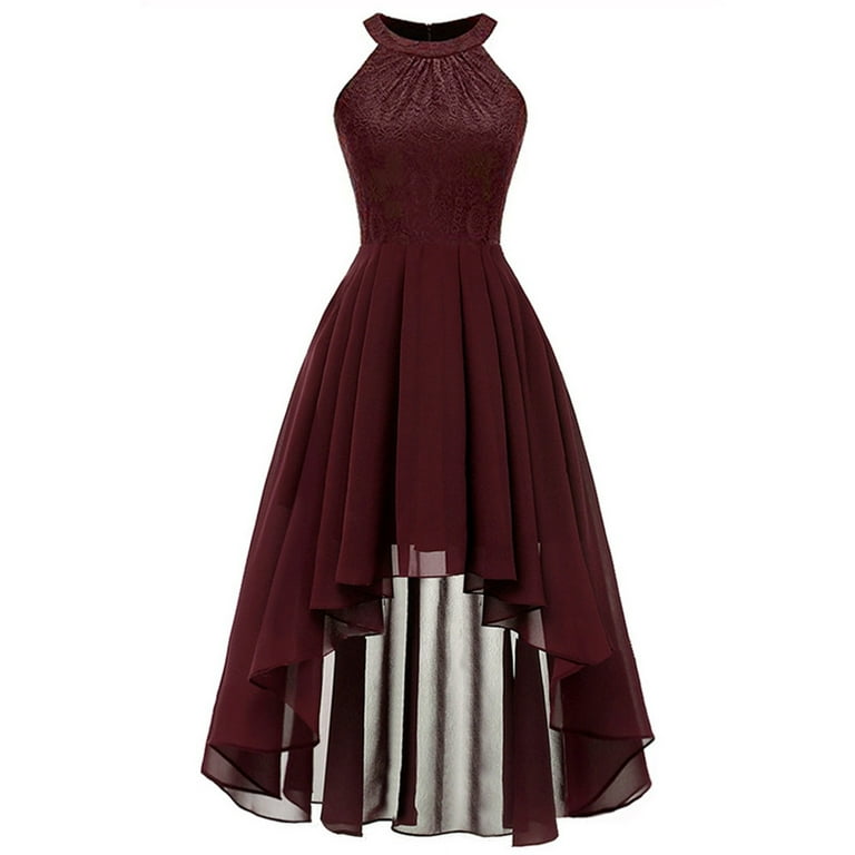 Honeeladyy Women Halter O Neck High Low Cocktail Skater Dress Lace Chiffon Zipper Irregular Hem A Line Bridesmaid Dress Wine XL - Walmart.com Honeeladyy Women Halter O Neck High Low Cocktail Skater Dress Lace Chiffon Zipper Irregular Hem A Line Bridesmaid Dress Wine XL - Walmart.com