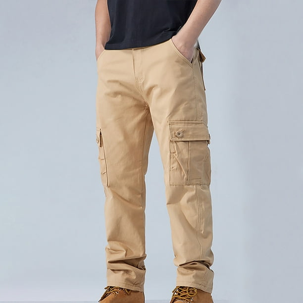 Pantalones largos para hombre, pantalones de algodón, color liso, multibolsillos, pantalones cargo, pantalones de trabajo, pantalones cargo casuales, pantalones de pierna recta, pantalones vaqueros, p