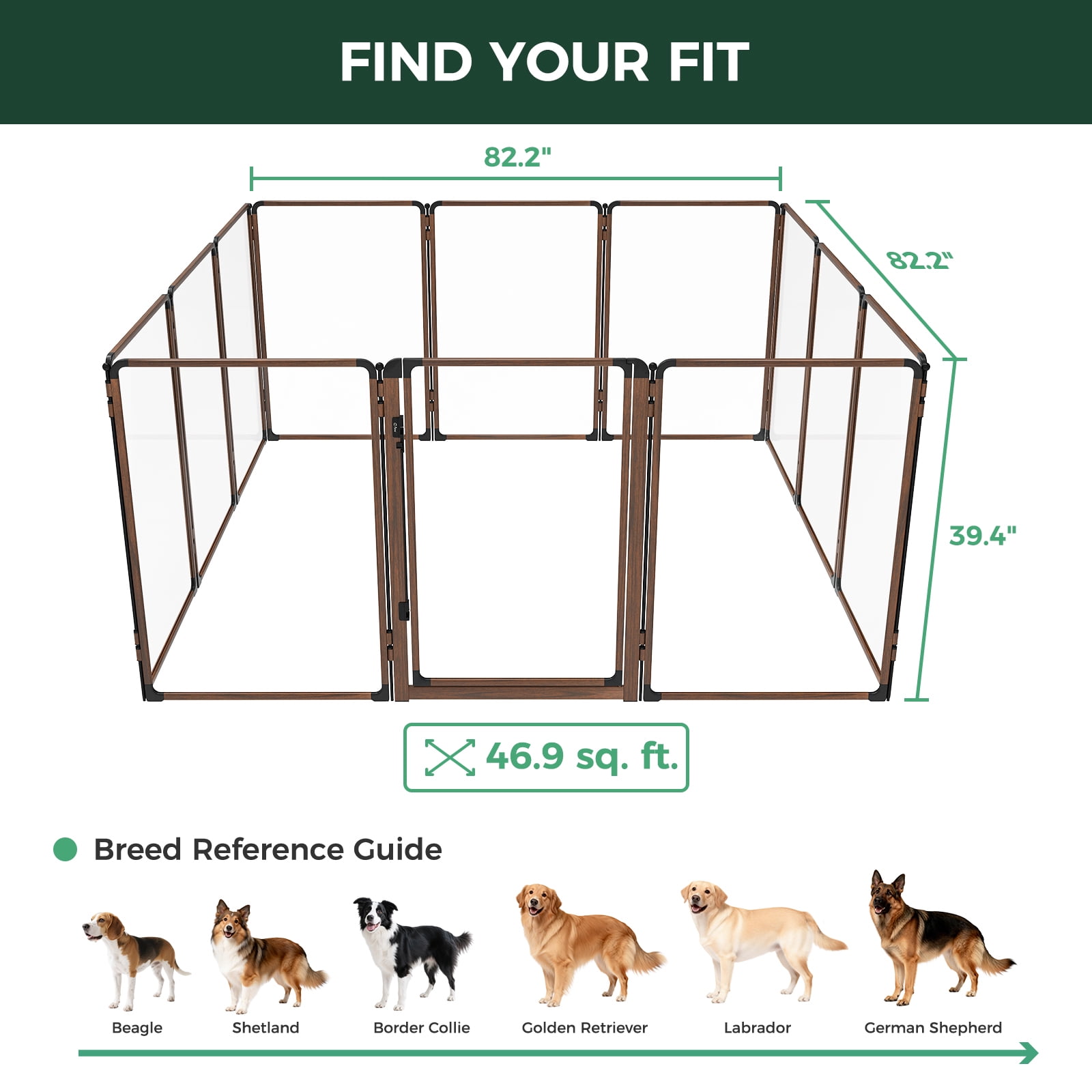 FXW AuraSpace Pro Metal & Acrylic Indoor Dog Playpen, All-Acrylic Clear Heavy-Duty Design, 40" Height 12 Panels for Medium and Large Dogs, Walnut│Patented