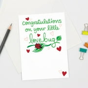 Congratulations Card for New Baby – “Congratulations on Your Little Love Bug” Design – Cute Ladybug & Hearts – Envelope Included, Blank Inside – Perfect Gift for New Parents