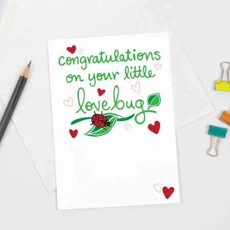 Congratulations Card for New Baby – “Congratulations on Your Little Love Bug” Design – Cute Ladybug & Hearts – Envelope Included, Blank Inside – Perfect Gift for New Parents