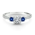 thumbnail image 3 of Gem Stone King 1.36 Cttw Lab Grown Diamond Blue Created Sapphire and White Moissanite Engagement Ring for Women | 925 Sterling Silver | Cushion 5MM | Gemstone Birthstone (Size 9), 3 of 6