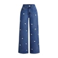 thumbnail image 5 of QUNYINEY Vintage Womens Jeans Wide Leg Bow High Waist Casual Denim Pants Drawstring Light Wash Relaxed Fit Women Pants, 5 of 5