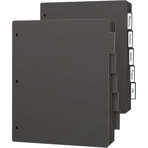 Binder Dividers 5-Tab 2-Pack – Plastic 1/5 Cut Dividers for Ring Binders, Black