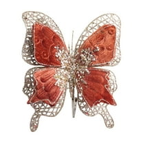 CuiLiyq Two Layers Christmas Butterfly Velvet, 8.3" x 7.1" Artificial Poinsettia Butterflies Flower Ornaments with Clip, for Christmas Tree Wreath Decoration (Brown)