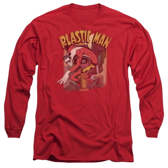 DC Comics Plastic Man Street Long Sleeve Adult 18/1 T-Shirt Red