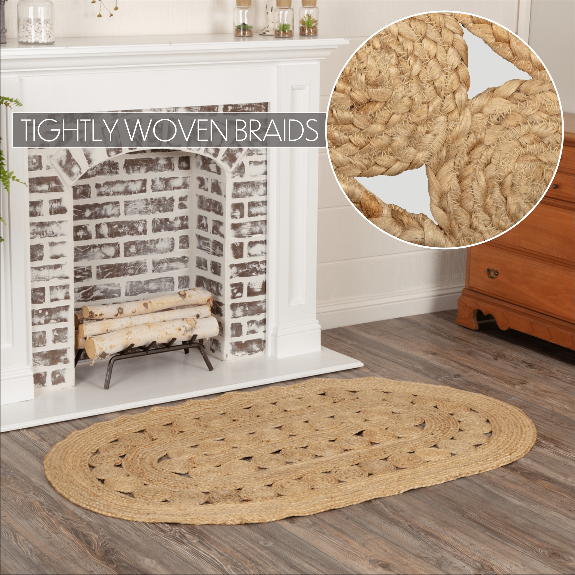 VHC Brands Celeste Oval Jute Rug for Kitchen Living Room Indoor Outdoor Farmhouse Decor Braided Natural Fiber Boho Rugs 36x60"