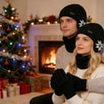 thumbnail image 5 of LOOIKOOS Winter Knit Beanie Hat Neck Warmer Scarf and Touch Screen Gloves Set Warm and thick(Black), 5 of 5