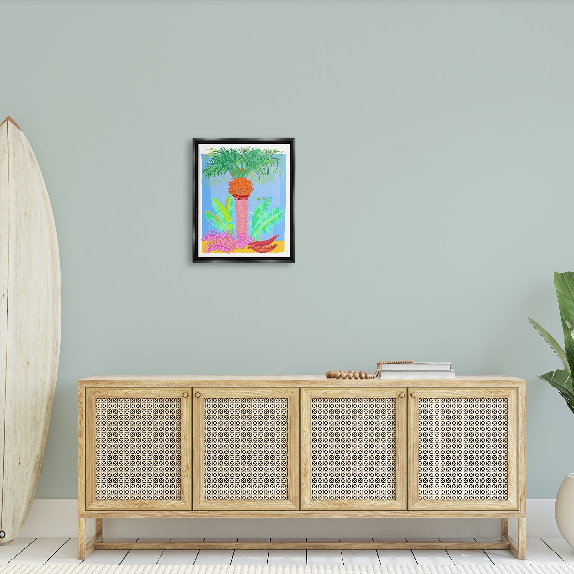 Stupell Industries Tropical Palm Tree Botanicals Summer Beach Day Graphic Art Jet Black Floating Framed Canvas Print Wall Art, Design by unknown