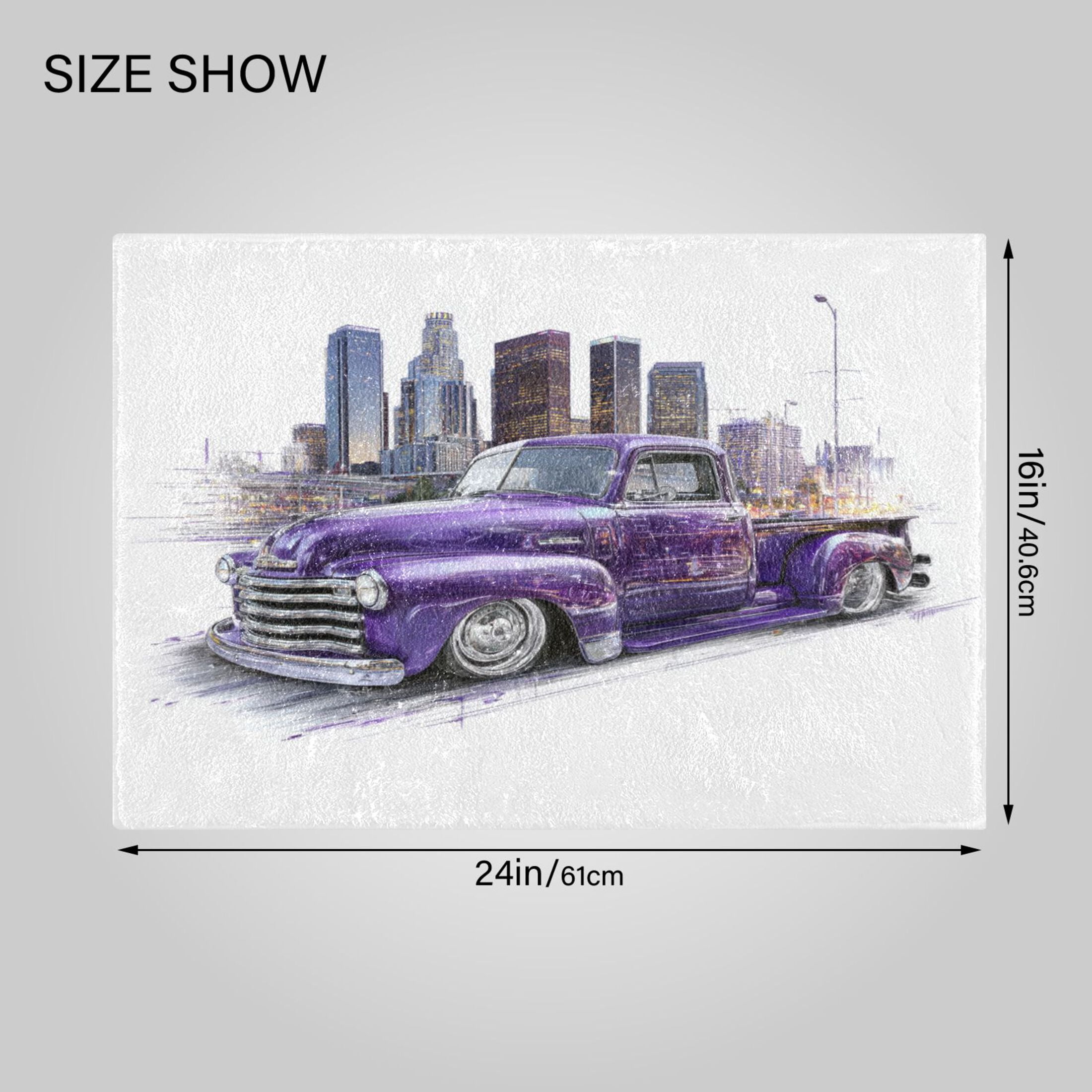 RMDQTR 2PCs Bathroom Rugs Set Plush Toilet Base Mat 16" × 24" Bath Mat and 20" × 24" U Shape Soft Rugs Non Slip Absorbent Vintage Purple Truck City Art