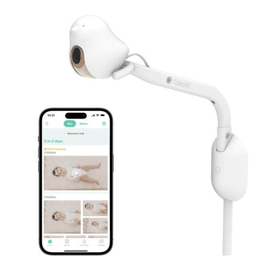 CüboAi CuboAi New Model Smart Baby Monitor 3: Sleep Safety Alerts for Covered Face Rollover, 2.5K QHD Night Vision WiFi Camera, 2-Way Audio, Humidity Sensor, Lullabies. App Control (Wall Mount Set)